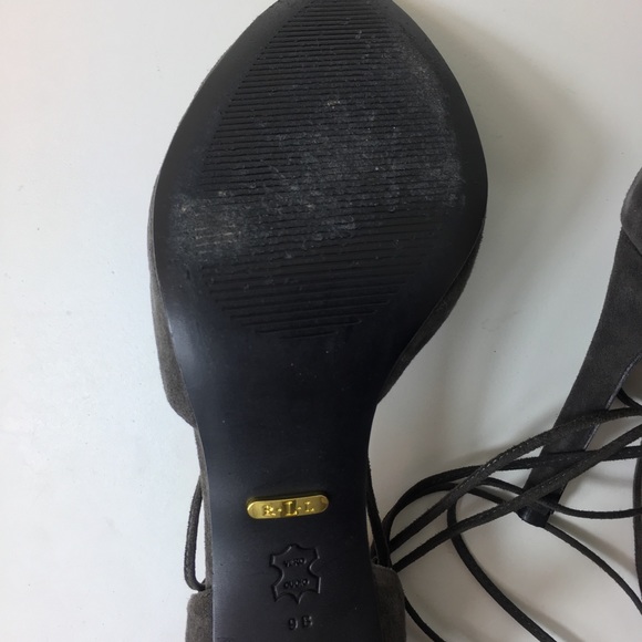 LAUREN RL grey suede laced Linden peeptoe heels 9B - Picture 6 of 8